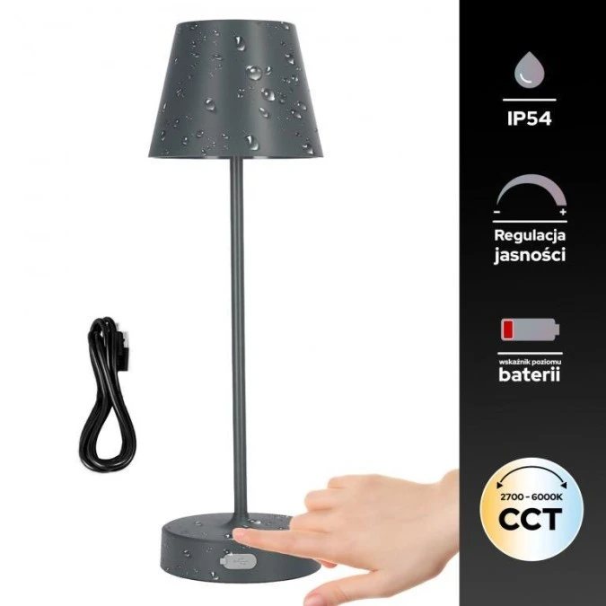 Lampka stołowa NELI 2,7W LED szara, z akumulatorem 2200mAh, IP54, CCT, 200lm, 33cm, EDO777719 EDO Solutions - obrazek 2