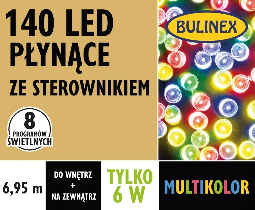 Lampki choinkowe Płynące LED 140 z dodatkowym przewodu multikolor 6,95m 230V/31V 6W IP 44 na zewnątrz i do wnętrz13‑141 - obrazek 1