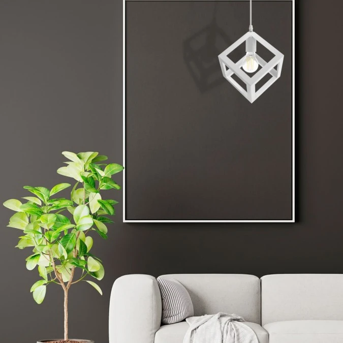 Lampa wisząca TALUS geometryczna kwadrat ZWIS do LED Biała 1x E27 LUMILED - obrazek 3