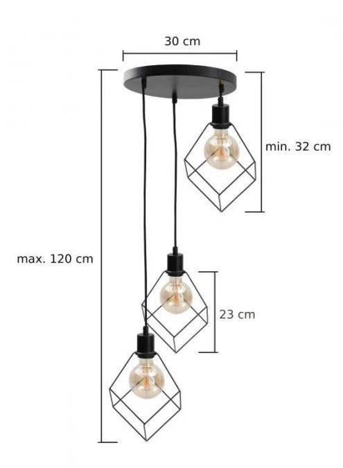 Lampa wisząca loftowa 3x E27 RUBEN BLACK - obrazek 2