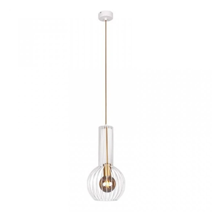 Lampa wisząca ARVI biała, druciana gruszka na E27, biało‑ złota K‑4525 Kaja Lighting - obrazek 1