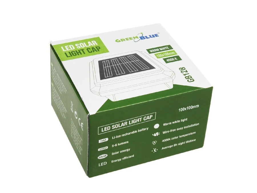Lampa solarna LED na słupek GreenBlue, 100x100mm, daszek kopertowy, GB128 - obrazek 3