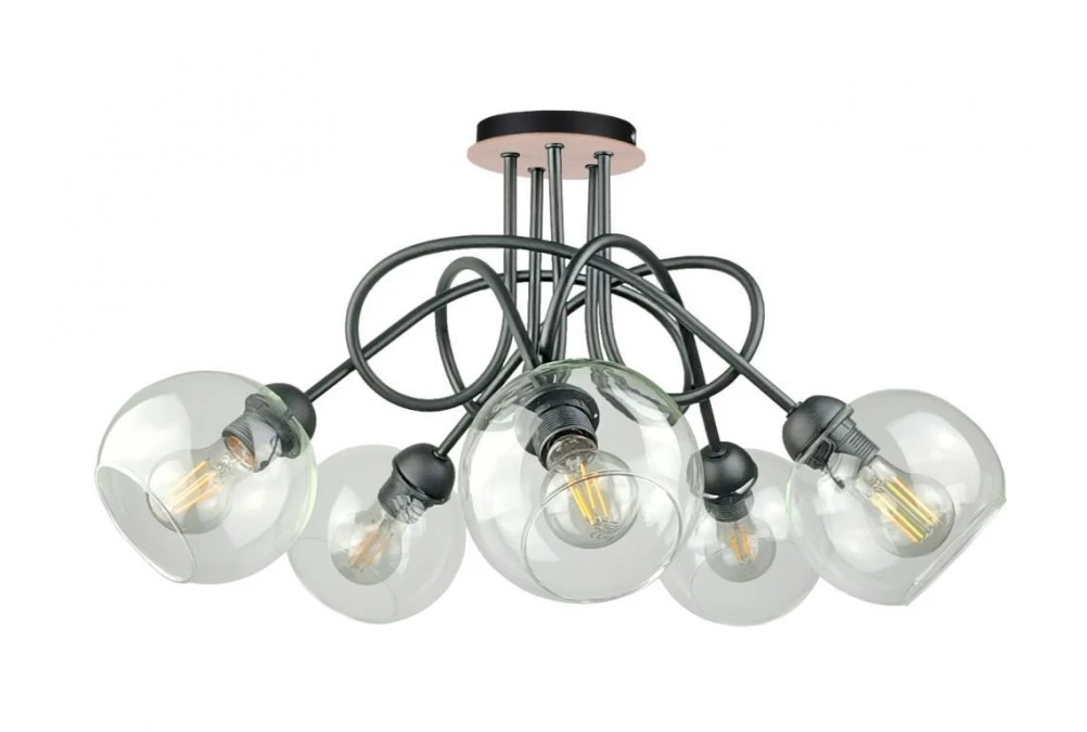 Lampa sufitowa nowoczesna 5xE27 EVIE BLACK/WOOD - obrazek 1