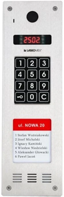 Laskomex CP‑2533NR‑040 Wąski panel audio pionowy, ze stali nierdzewnej, z czytnikiem RFID i DŁUŻSZĄ listą lokatorów (kompatybiln