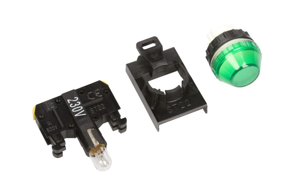 Lampka sygnalizacyjna 22mm zielona 230V AC żarówka ST22‑LZ‑230‑BA9S. - obrazek 2