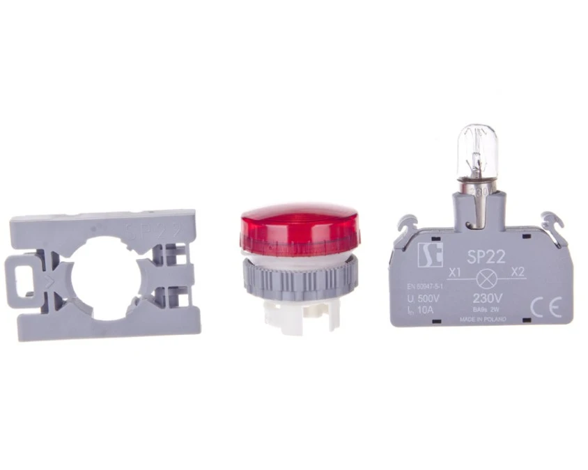 Lampka sygnalizacyjna 22mm czerwona 230V AC SP22‑LC‑230‑BA9S. - obrazek 1
