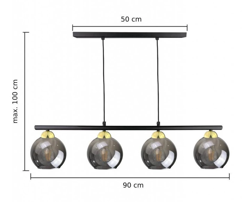 Lampa wisząca nowoczesna 4xE27 MINOR BLACK/GOLD LONG - obrazek 3