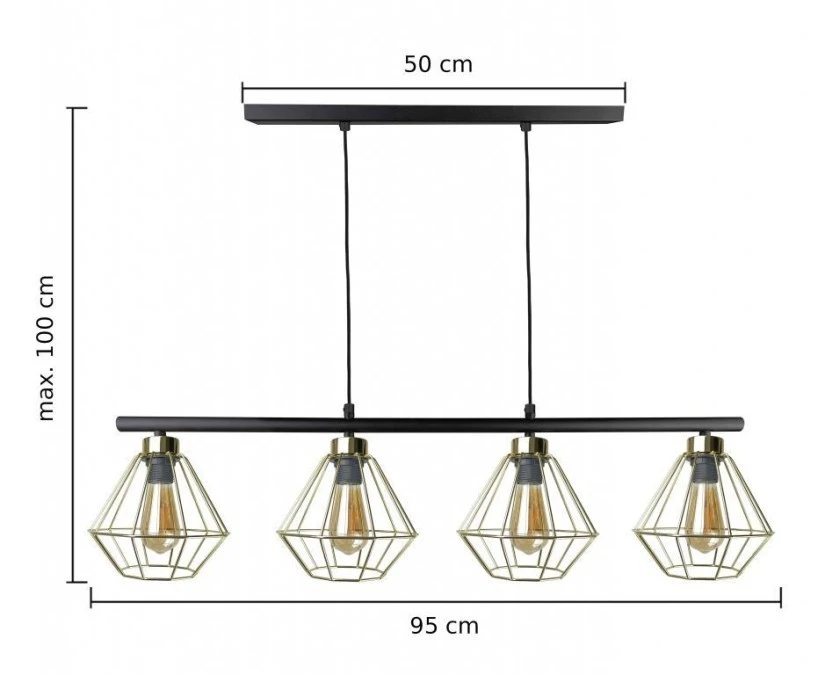 Lampa wisząca nowoczesna 4xE27 FEBRIS BLACK/GOLD LONG - obrazek 3