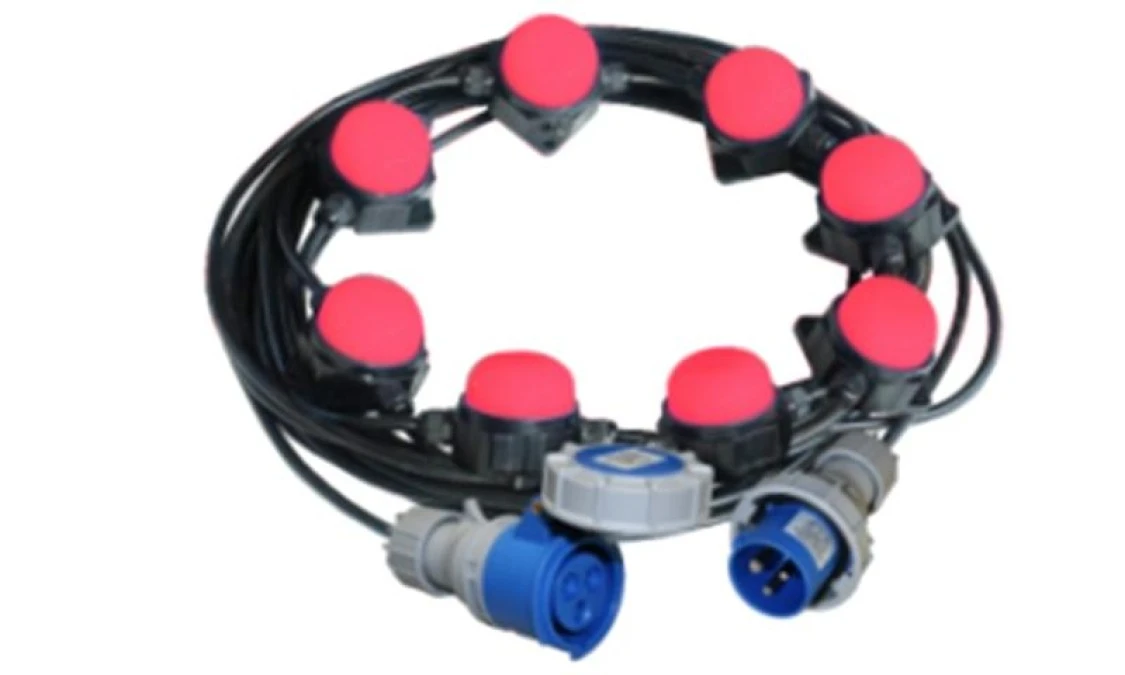 Łańcuch lamp budowlanych LF50M8 RED 8x8W 80lm 50m kolor czerwony obrysówka