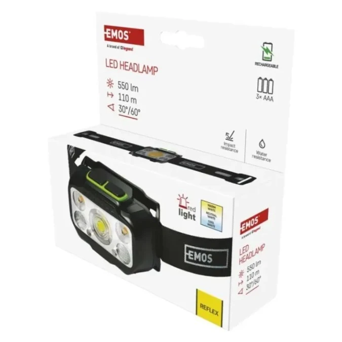 Latarka czołowa LED, 550 lm, Li‑Pol 1000 mAh ładowalna / 3× AAA P3546 - obrazek 1