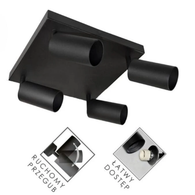 Lampa spotlight Fargo 4xGU10 czarna kwadrat - obrazek 1