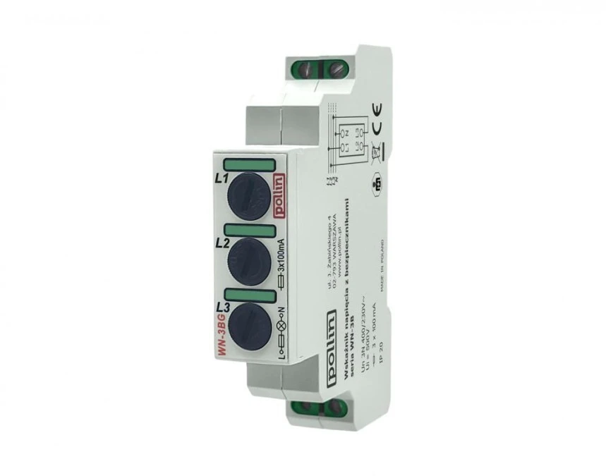 Lampka modułowa 3‑fazowa zielona z bezpicznikiem 5x20mm 100mA 10‑250V AC WN‑3BG - obrazek 2