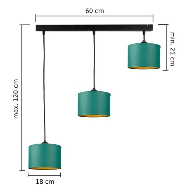 Lampa wisząca nowoczesna abażur 3xE27 FLOW GREEN - obrazek 3