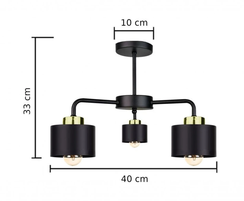 Lampa sufitowa nowoczesna 3x E27 SIMPLY BLACK/GOLD - obrazek 2
