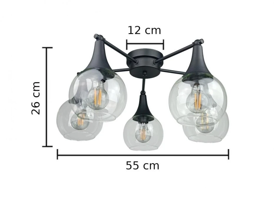 Lampa sufitowa nowoczesna 5xE27 STAR CLEAR BLACK - obrazek 3