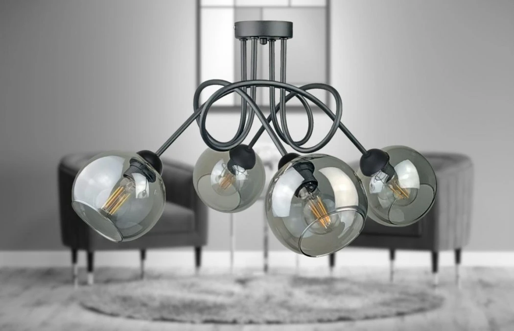 Lampa sufitowa nowoczesna 4xE27 RING BLACK - obrazek 3