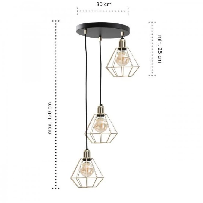 Lampa wisząca loftowa 3x E27 COMO GOLD - obrazek 3