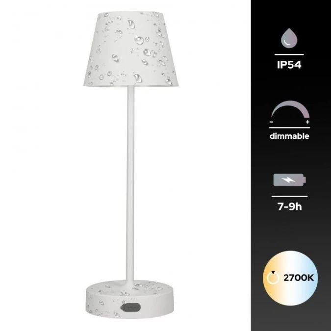 Lampka stołowa NELI 2,7W LED biała, z akumulatorem 2200mAh, IP54, barwa ciepła 200lm, 33cm, EDO777642 EDO - obrazek 2