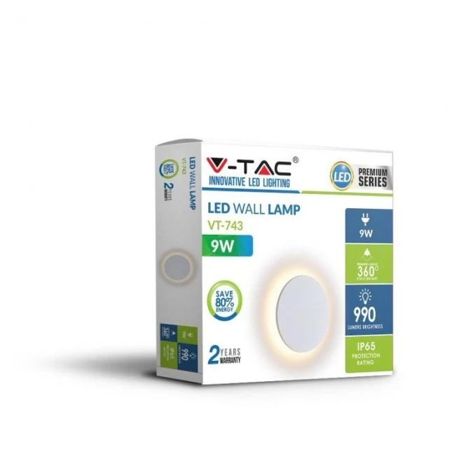 Lampa Ścienna LED VT‑743 9W 4000K 660lm IP65 Okrągła Biała 7527 - obrazek 2
