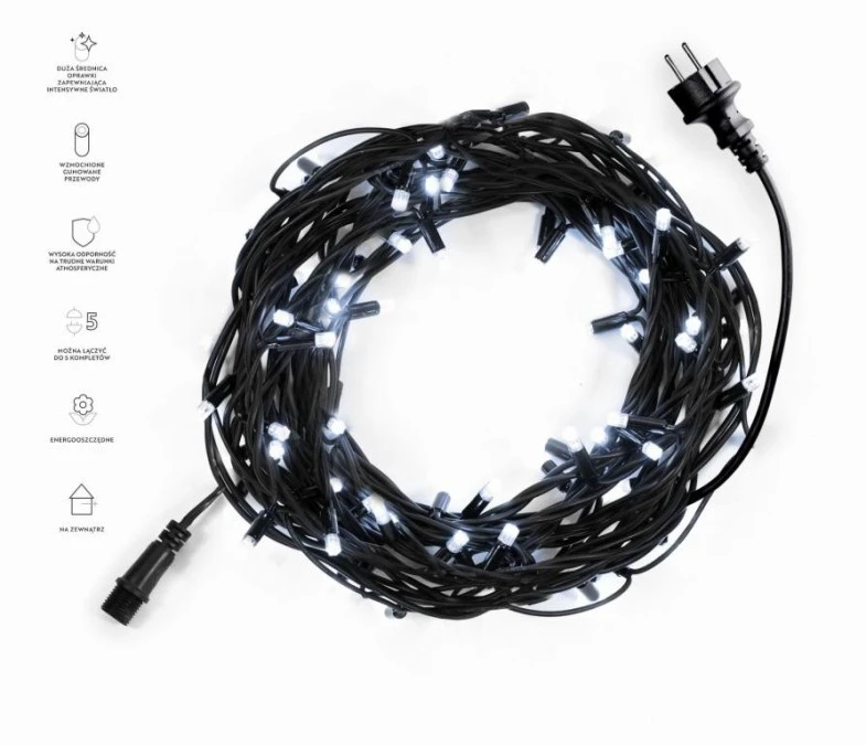 Lampki choinkowe zewnętrzne 100 LED z dodatkowym gniazdem biały 9,9m dł. + 1,5m przyłącze, łącz. max 5 kpl. 230V 6W IP44 25‑852 - obrazek 2