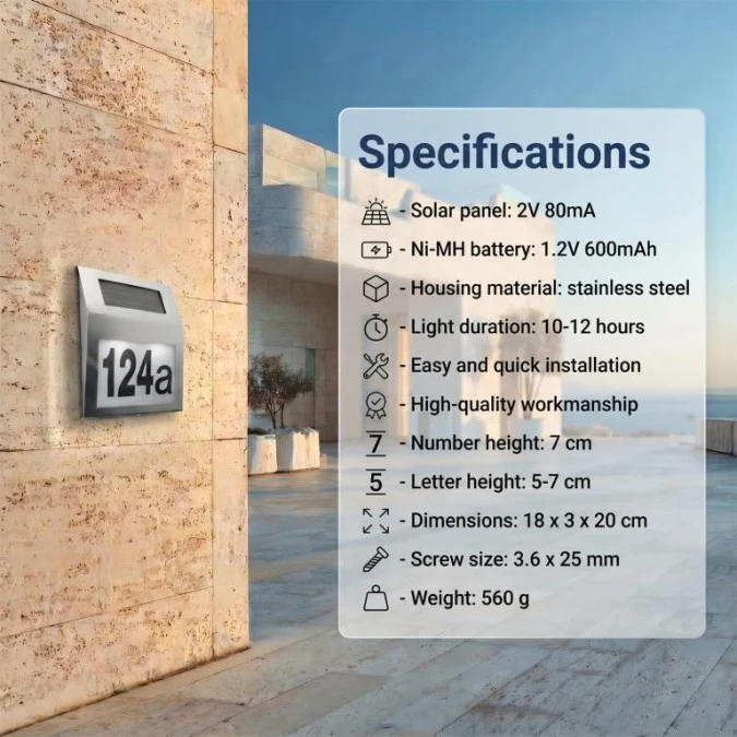 Lampa solarna z numerem domu LED Maclean Energy MCE172 MCE172 - obrazek 1