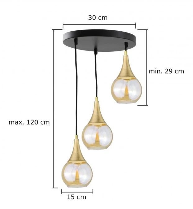 Lampa wisząca 3x E27 LACRIMA HONEY/GOLD - obrazek 3