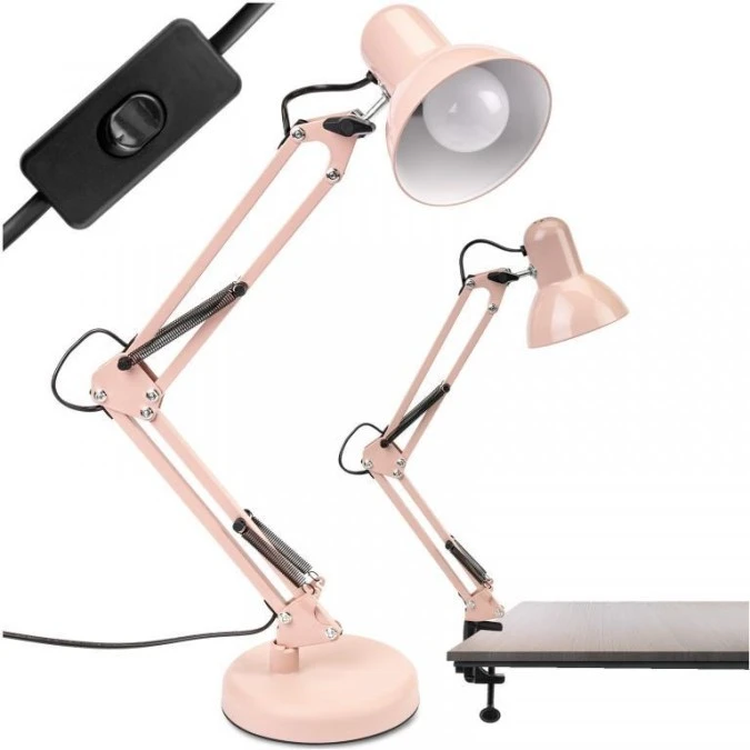 Lampka Biurkowa Kreślarska Stołowa E27 TOBI Pastelowy Różowy Lumiled + uchwyt na blat - obrazek 2