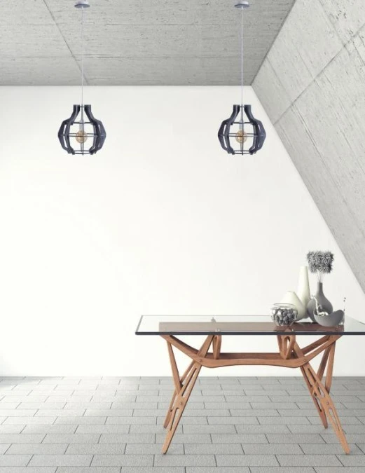 Lampa wisząca nowoczesna drewno 1xE27 BENTO GREY - obrazek 3