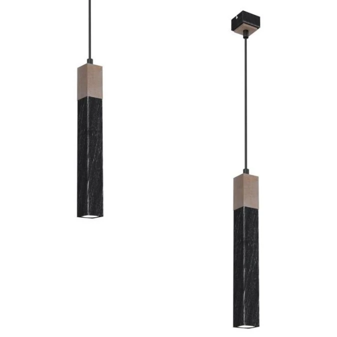Lampa wisząca SOLO SAWN BLACK / PATINATED WOOD 1x mini GU10 MLP7469 Milagro - obrazek 2