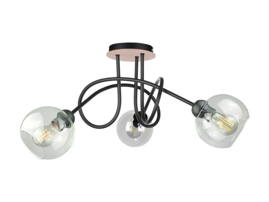 Lampa sufitowa nowoczesna 3xE27 EVIE BLACK/WOOD - obrazek 1