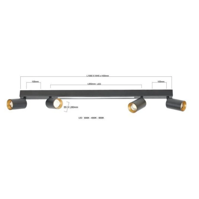 Lampa sufitowa Perugia 4xGU10 + 1xLED czarna LP‑0703/4C BK Light Prestige - obrazek 1