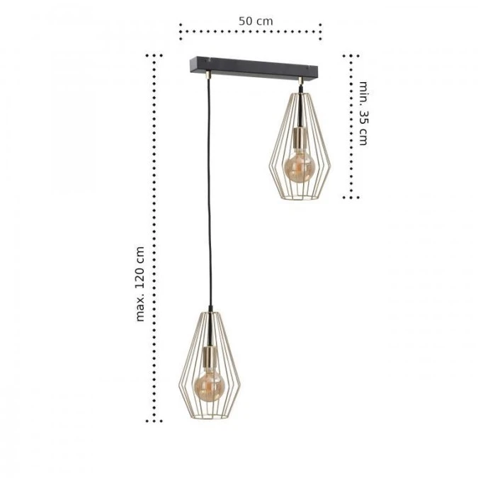 Lampa wisząca loftowa 2xE27 GEO GOLD - obrazek 2