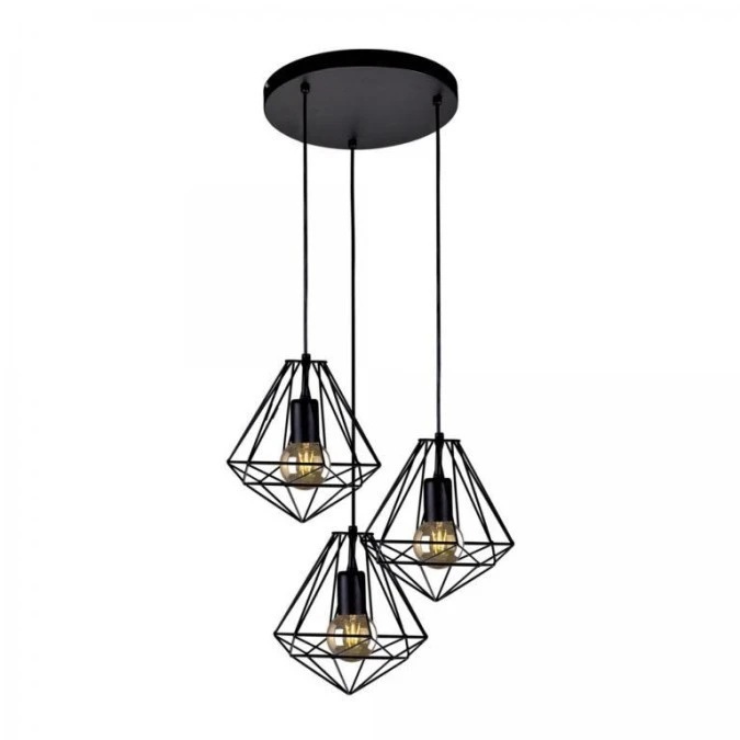Lampa wisząca czarna MARKO z trzema wiszącymi drucianymi kloszami K‑4006 Kaja Lighting
