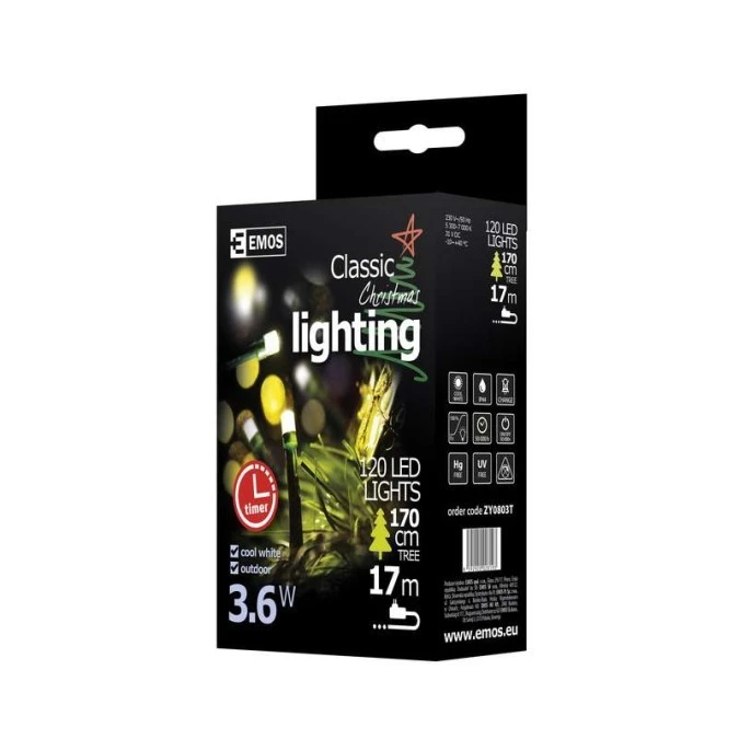 Lampki choinkowe XMAS CLASSIC TIMER 6W 180LED 18m IP44 zimny biały D4AC04 - obrazek 3