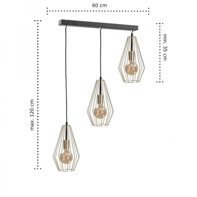 Lampa wisząca loftowa 3xE27 GEO GOLD - obrazek 2