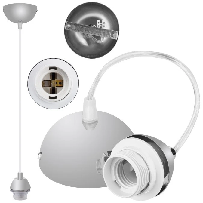 Lampa wisząca zwis sufitowy E27 chromowana pod klosz (bez linki) - obrazek 1