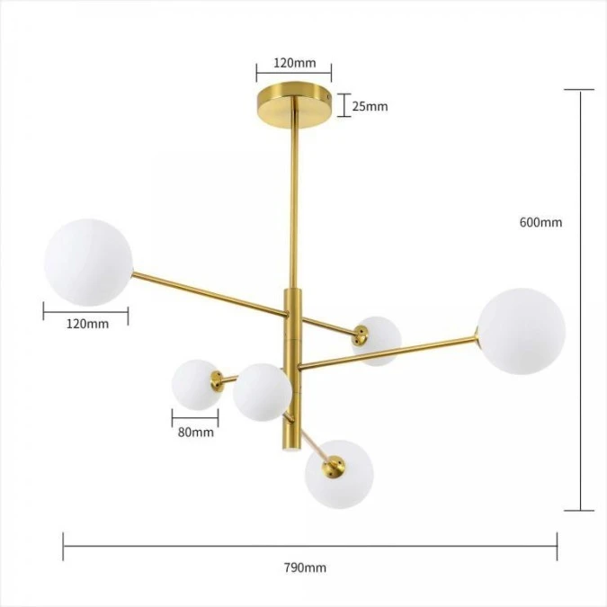 Lampa sufitowa regulowana DORADO złota szklane klosze do salonu sypialni LP‑002/6P Light Prestige - obrazek 2