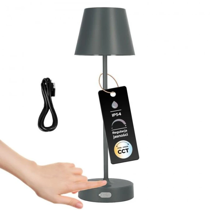 Lampka stołowa NELI 2,7W LED szara, z akumulatorem 2200mAh, IP54, CCT, 200lm, 33cm, EDO777719 EDO Solutions - obrazek 1
