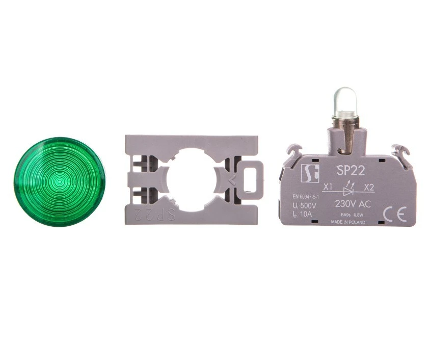 Lampka sygnalizacyjna zielona 230V LED BA9S STANDARD SP22‑LZ‑230‑LEDAC - obrazek 2