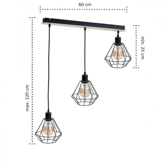 Lampa wisząca loftowa 3xE27 ATWOOD - obrazek 2
