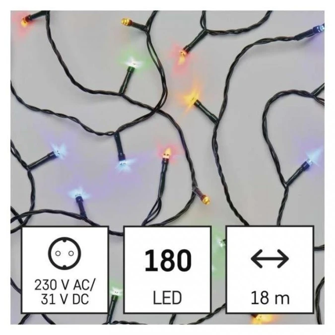 Lampki choinkowe 180LED 18m multikolor, zielony przewód, 8 programów, IP44 D4AM09 - obrazek 2