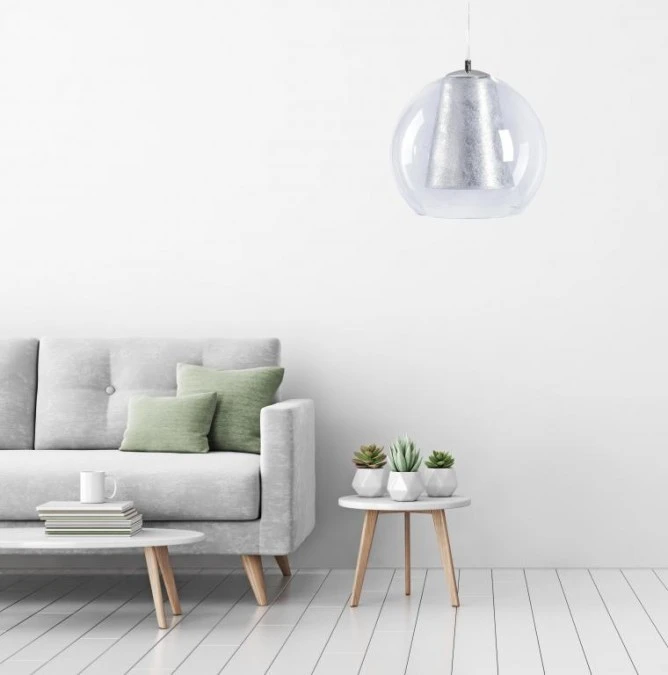 Lampa wisząca nowoczesna z abażurem 1xE27 KULA SILVER - obrazek 2