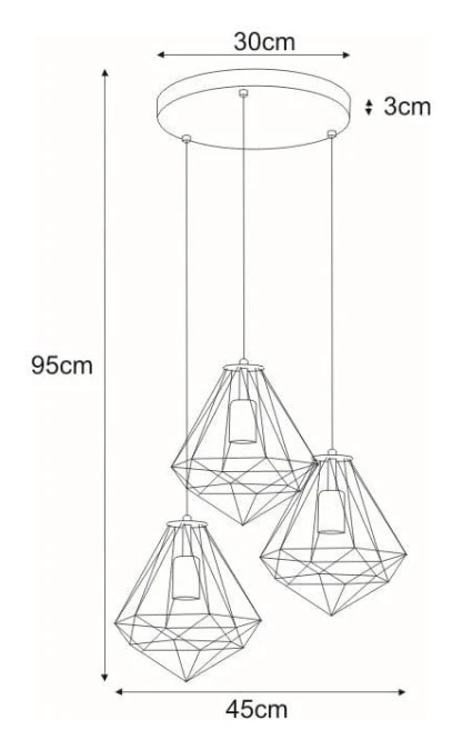 Lampa wisząca czarna MARKO z trzema wiszącymi drucianymi kloszami K‑4006 Kaja Lighting - obrazek 3