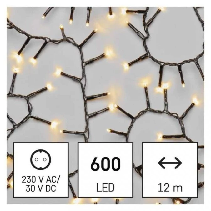Lampki choinkowe LED Classic Cluster, jeżyk, 600LED 12m, ciepła biel, czarny, IP44, timer D4BW03 - obrazek 2