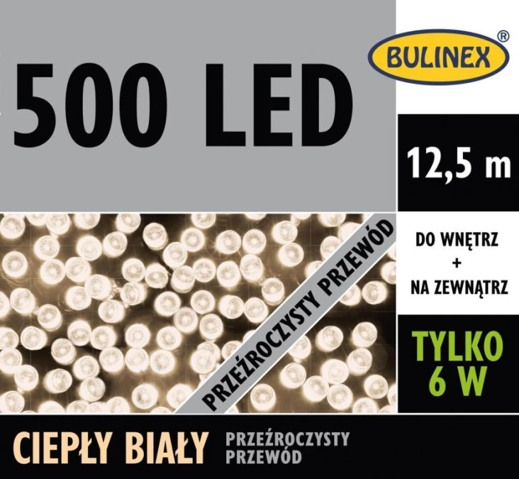 Lampki choinkowe zewnętrzne 500 LED lampki z zasilaczem biały ciepły 12,5m dł. + 3m przyłącza 230V/31V 6W IP44 13‑459 - obrazek 1