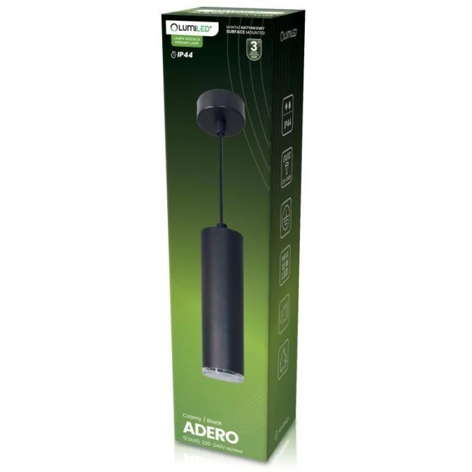 Lampa Wisząca Sufitowa LED LUMILED GU10 Żyrandol Reflektor Tuba Zwis IP44 ADERO Czarny 3 Lata Gwarancji - obrazek 2