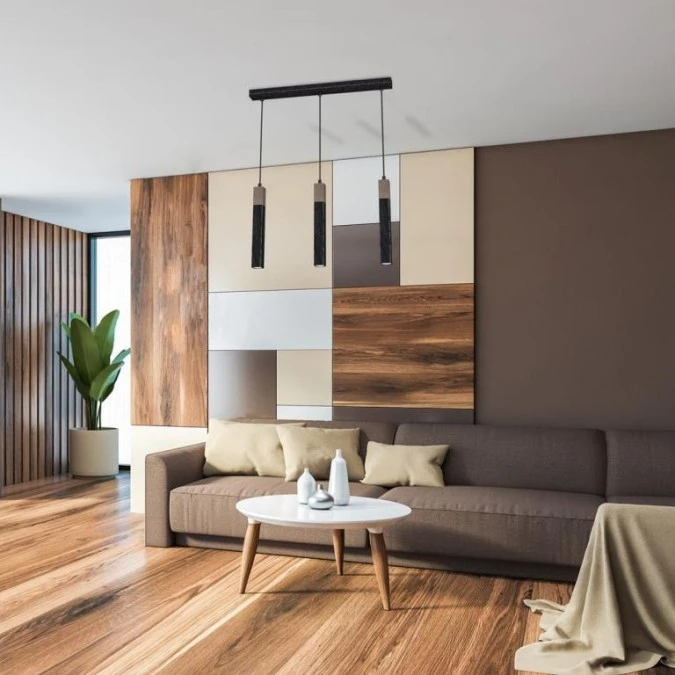 Lampa wisząca SOLO SAWN BLACK / PATINATED WOOD 3x mini GU10 MLP7470 Milagro - obrazek 3
