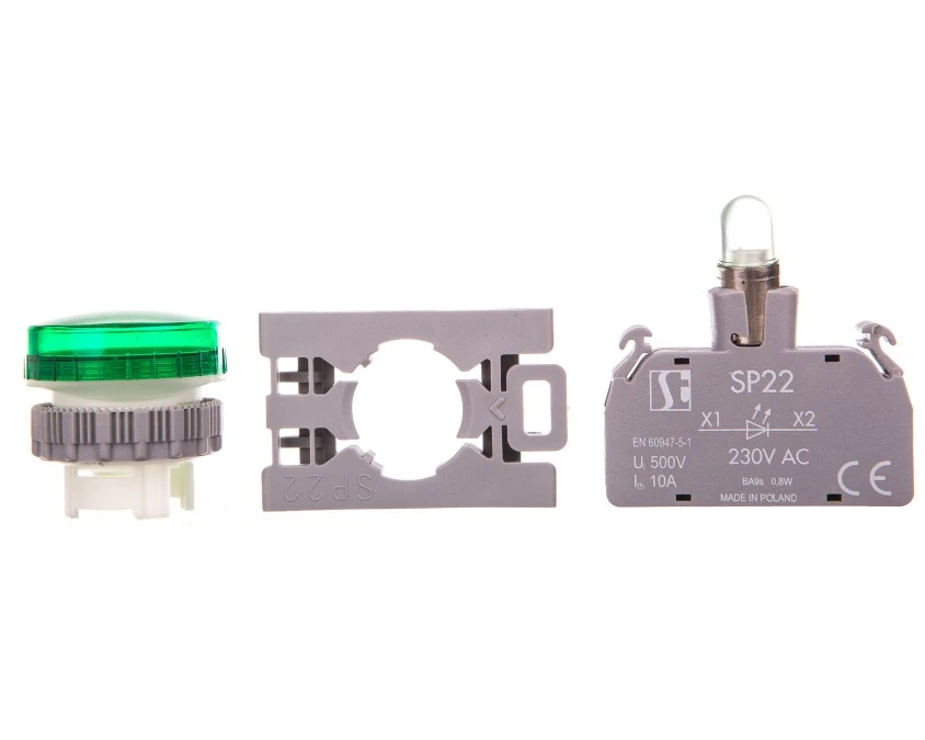 Lampka sygnalizacyjna zielona 230V LED BA9S STANDARD SP22‑LZ‑230‑LEDAC - obrazek 1