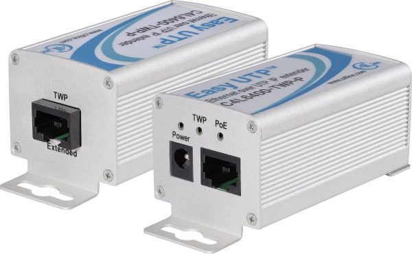 Renkforce RF-2016862 Przedłużacz sieciowy 2 przewodowa Maksymalny zasięg: 500 m 2 szt. 100 MBit/s z funkcją PoE