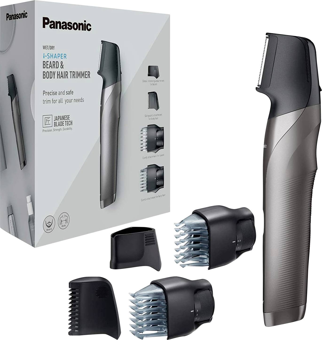 Panasonic Maszynka do strzyżenia brody, Maszynka do strzyżenia włosów, Trymer do włosów na ciele możliwość mycia srebrny - obrazek 1